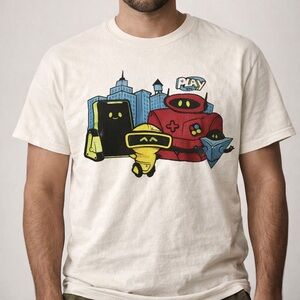 Gildan White Tee with Colorful Robot Print
